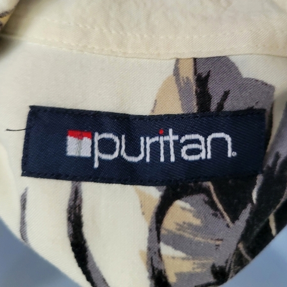 Puritan Hawaiian shirt pineapple floral off white black yellow button down large - Picture 3 of 16